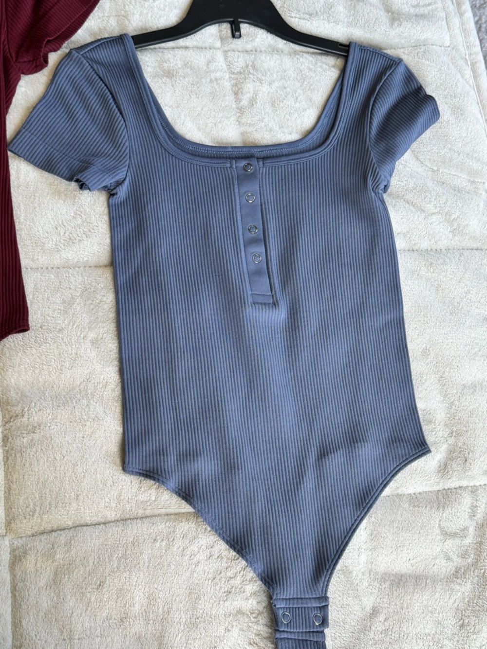 2 SO Ribbed Square-Neck Bodysuit - Burgundy & Slate Blue - Picture 3 of 3